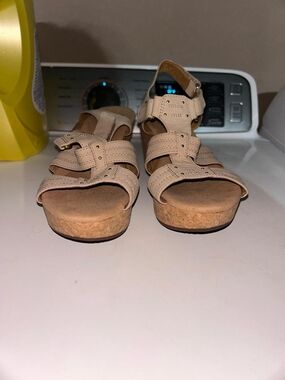 Clarks Beige Cork Wedge Sandals
